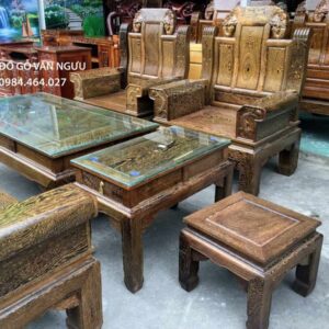 Bộ Bàn Ghế Âu Á Hộp Gỗ Mun Đuôi Công BG03