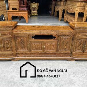 Kệ Tivi Đồng Tiền Gõ Mun Duôi Công TV02