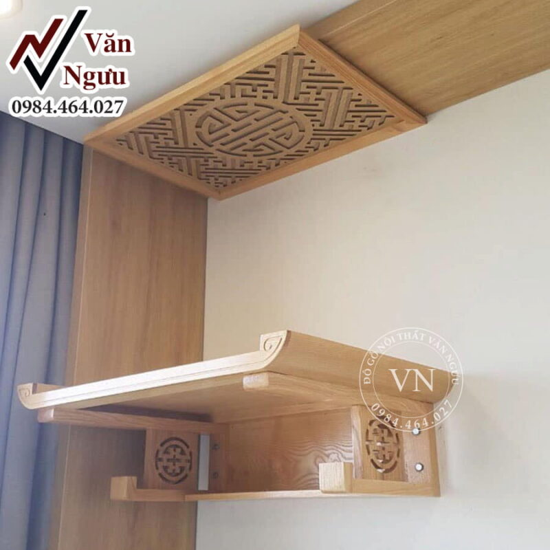 Bàn Thờ Treo Tường Chung Cư Gỗ Sồi Chữ Phúc TT03 (1)