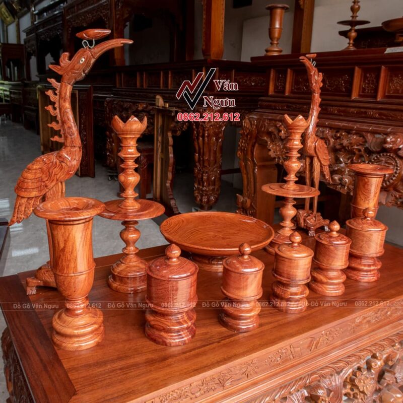 Bộ Đồ Thờ Gia Tiên Gỗ Hương Đá ĐT15