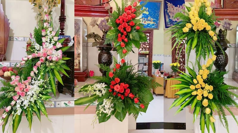 cách đặt bình hoa trên bàn thờ phật
